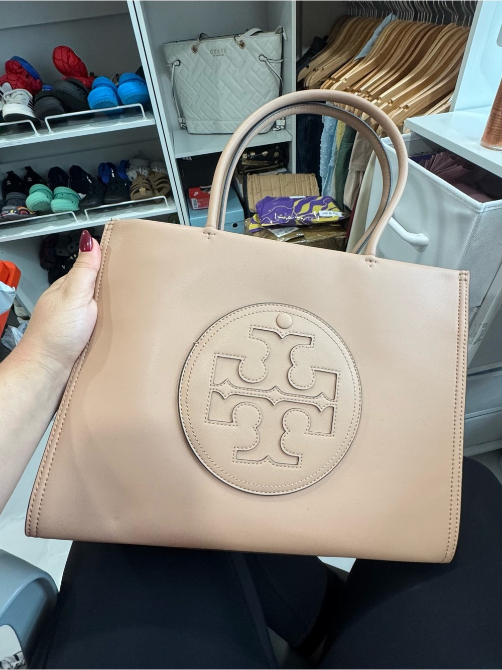 Tory Burch Nude Leather Logo Tote